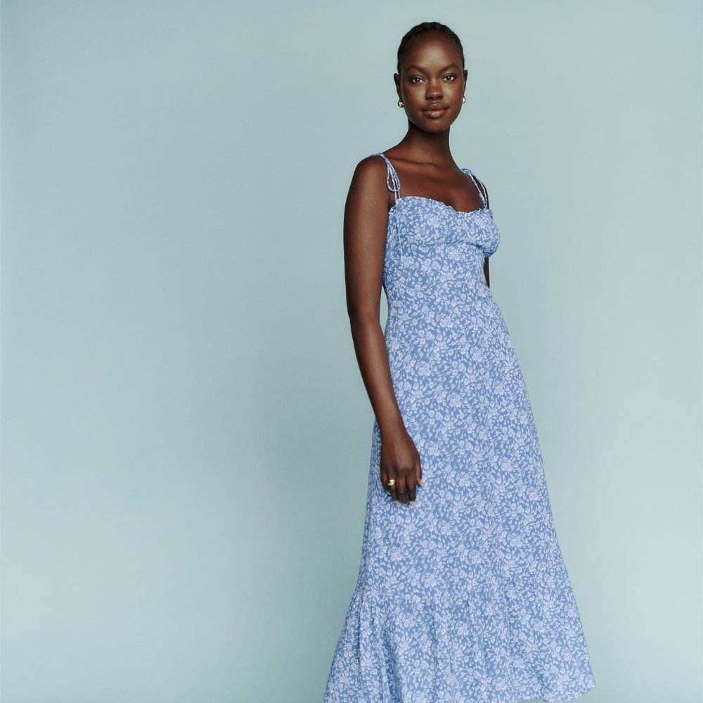 NWT Reformation Enya Blue Floral Midi Dress in Clio